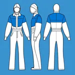 blue jumpsuit with white sleeves image